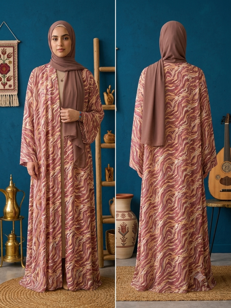 Multicolor Printed Open Abaya