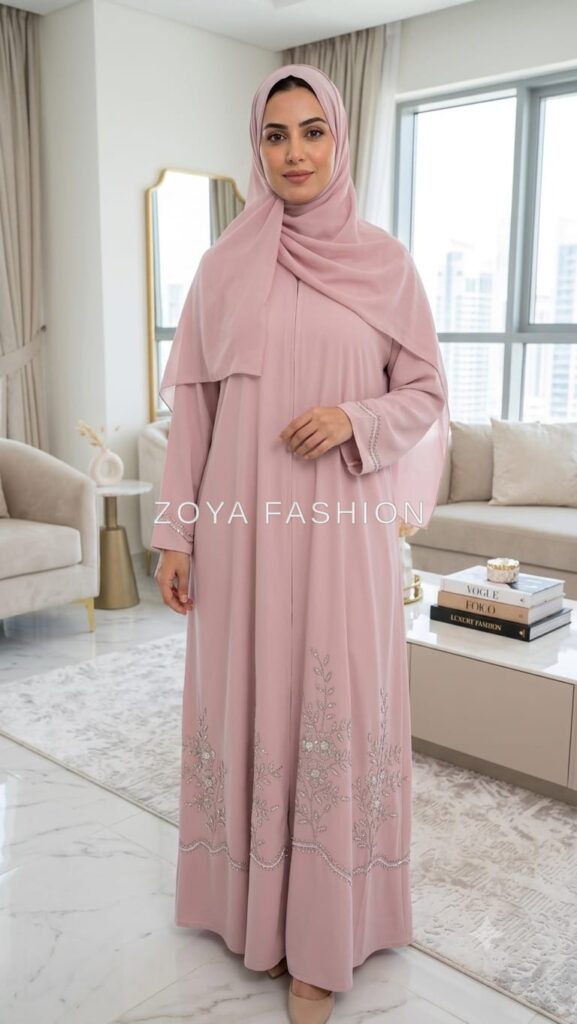 Blush Pink Embellished Abaya