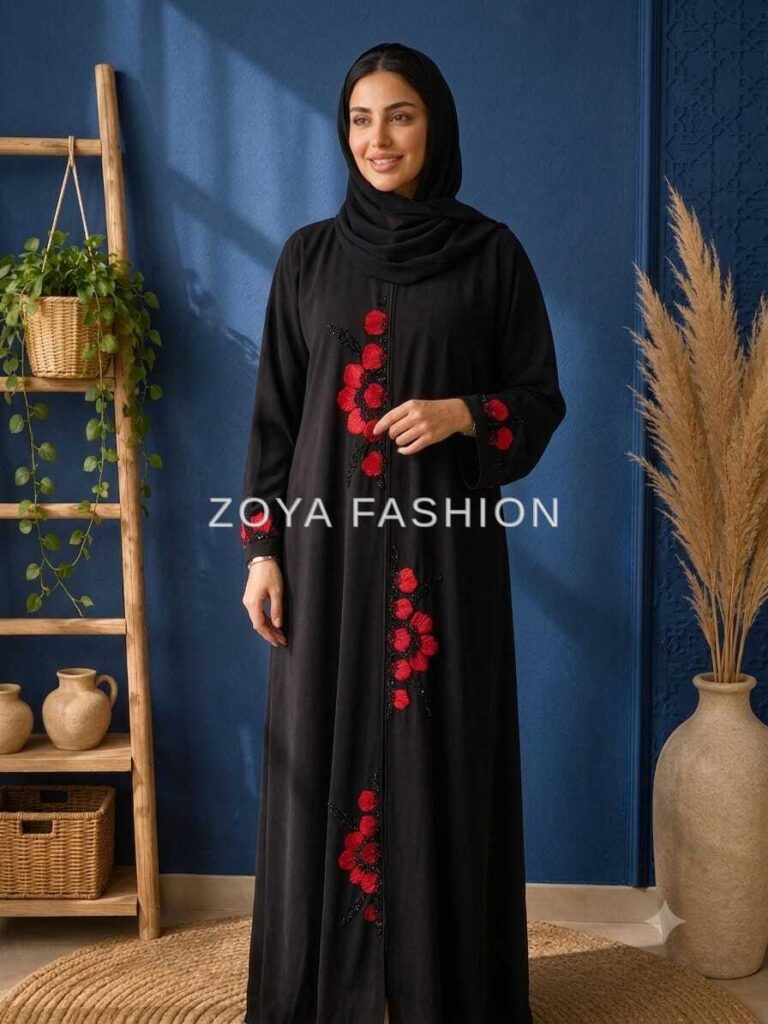 Black Floral Embroidered Abaya