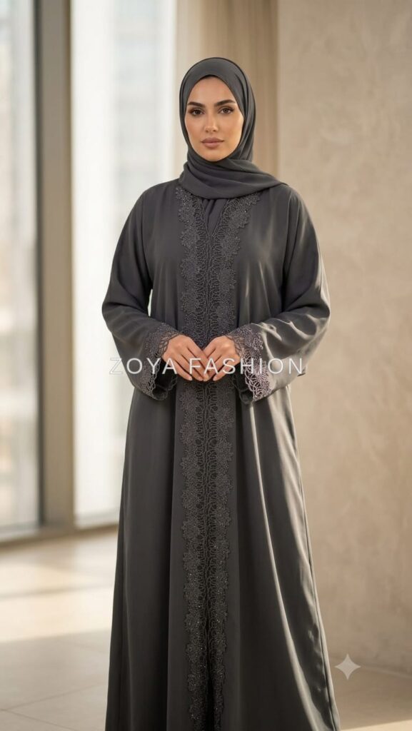 Charcoal Grey Lace Abaya