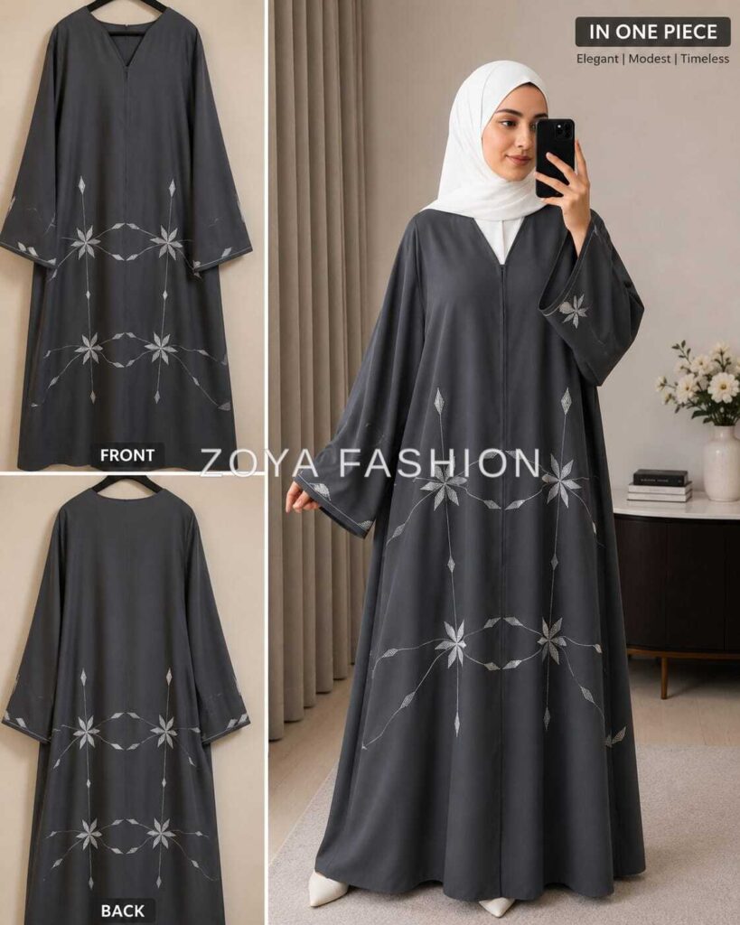 White Crystal Work Abaya