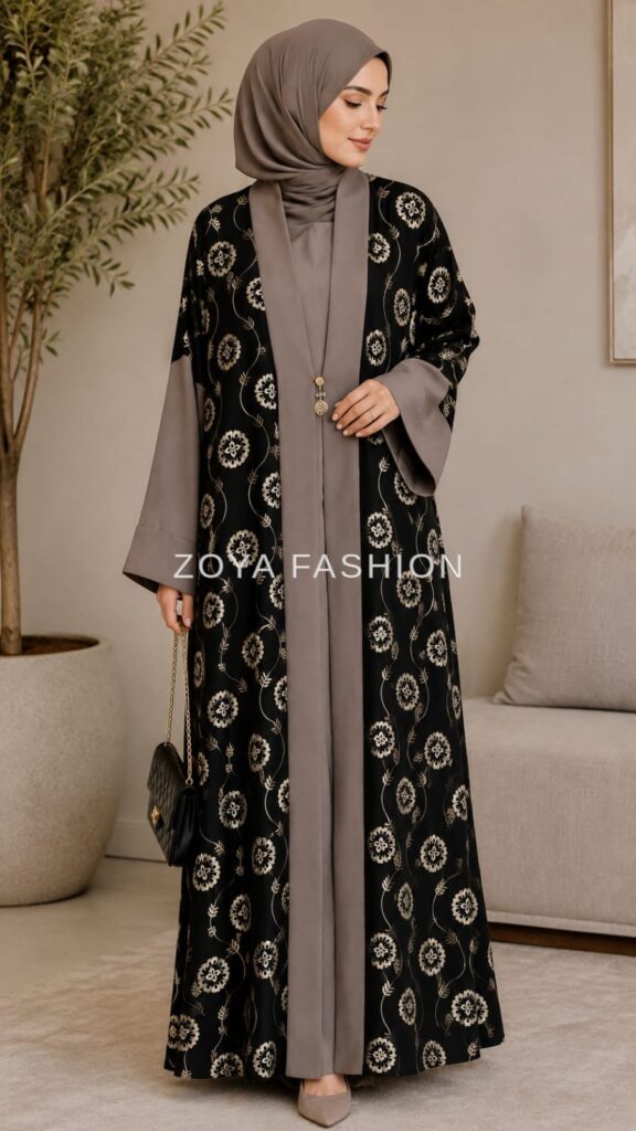 Three-Piece Embroidered Abaya Set