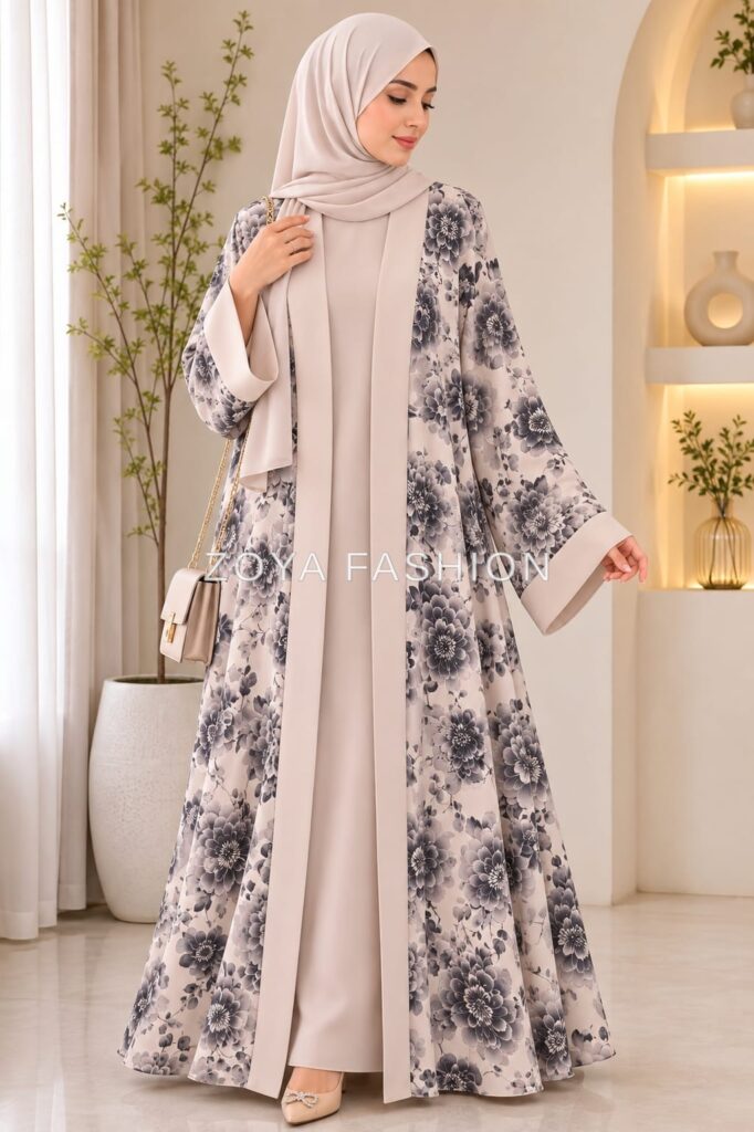 3 Piece Printed Abaya