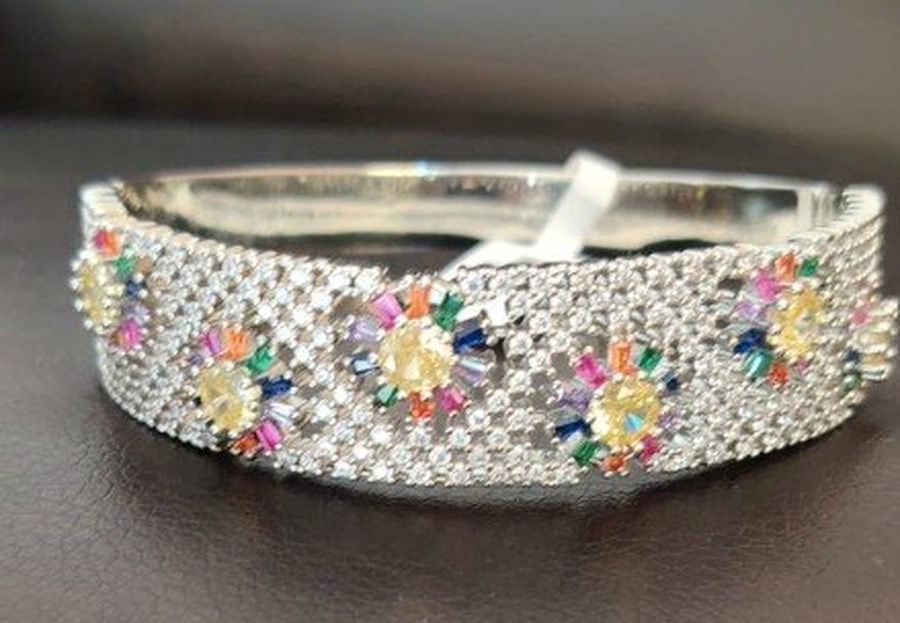 Multicolor Floral Crystal Cuff Bracelet - Image 2