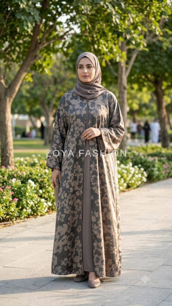 Brown One-Piece Abaya with Scarf