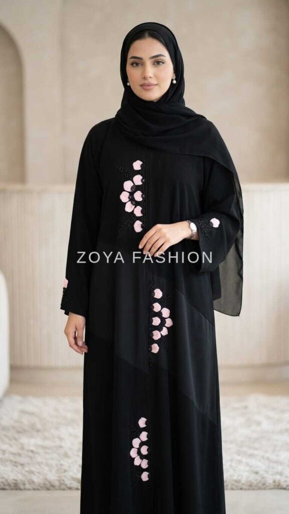 Black Floral Embroidered Abaya