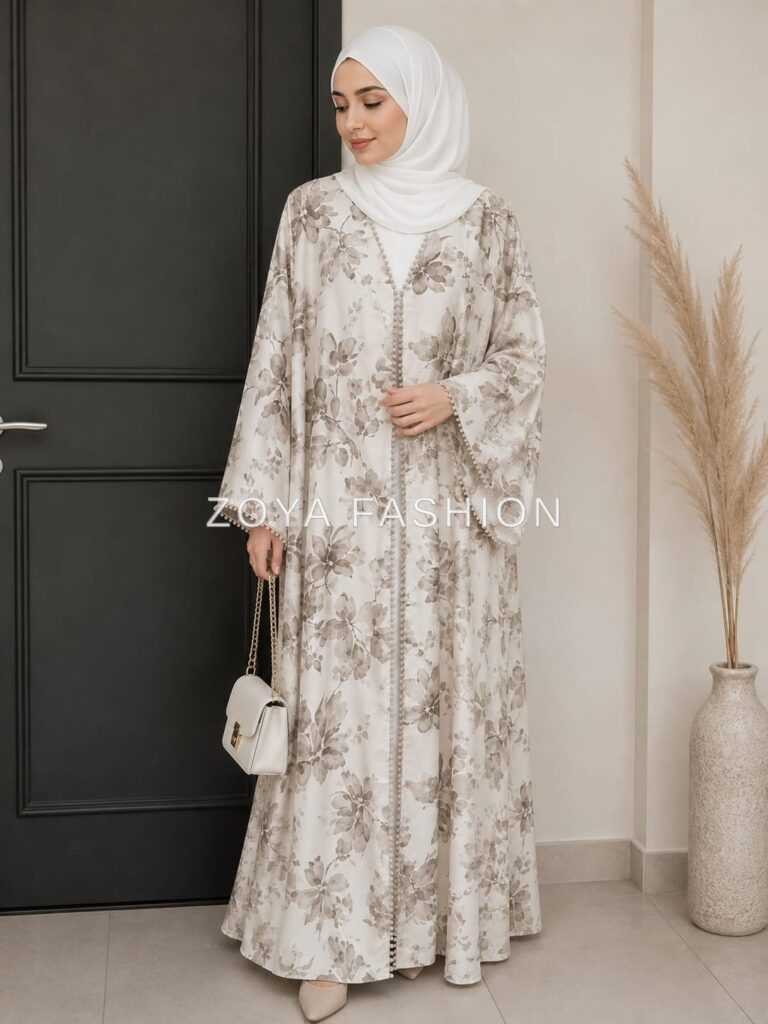 Elegant Floral Open Abaya