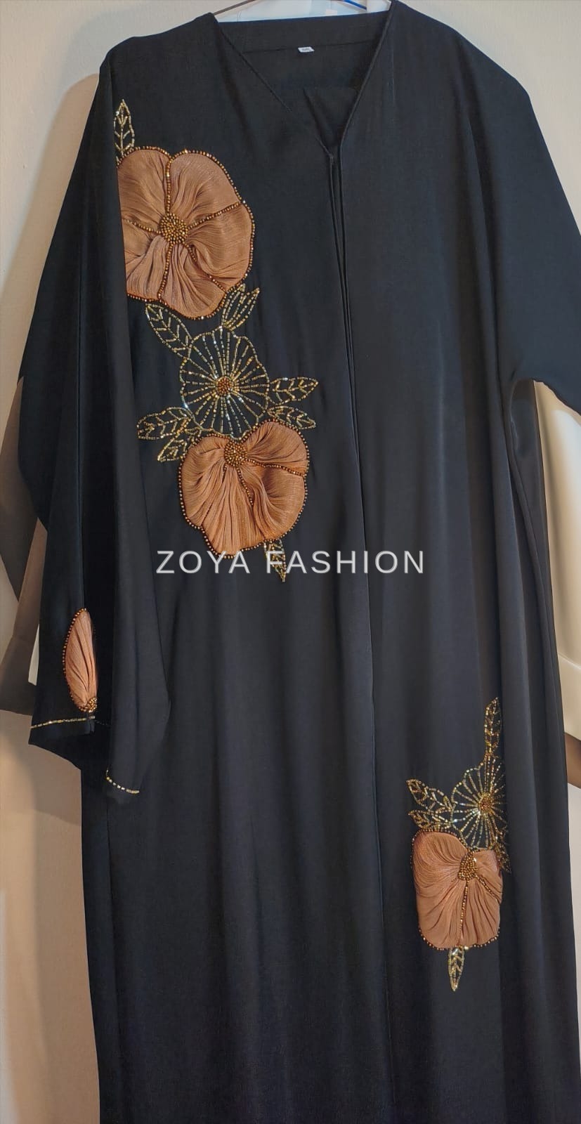 Black Nida Embroidered Abaya - Image 2