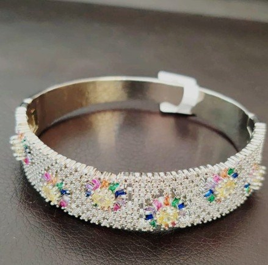Multicolor Floral Crystal Cuff Bracelet - Image 3