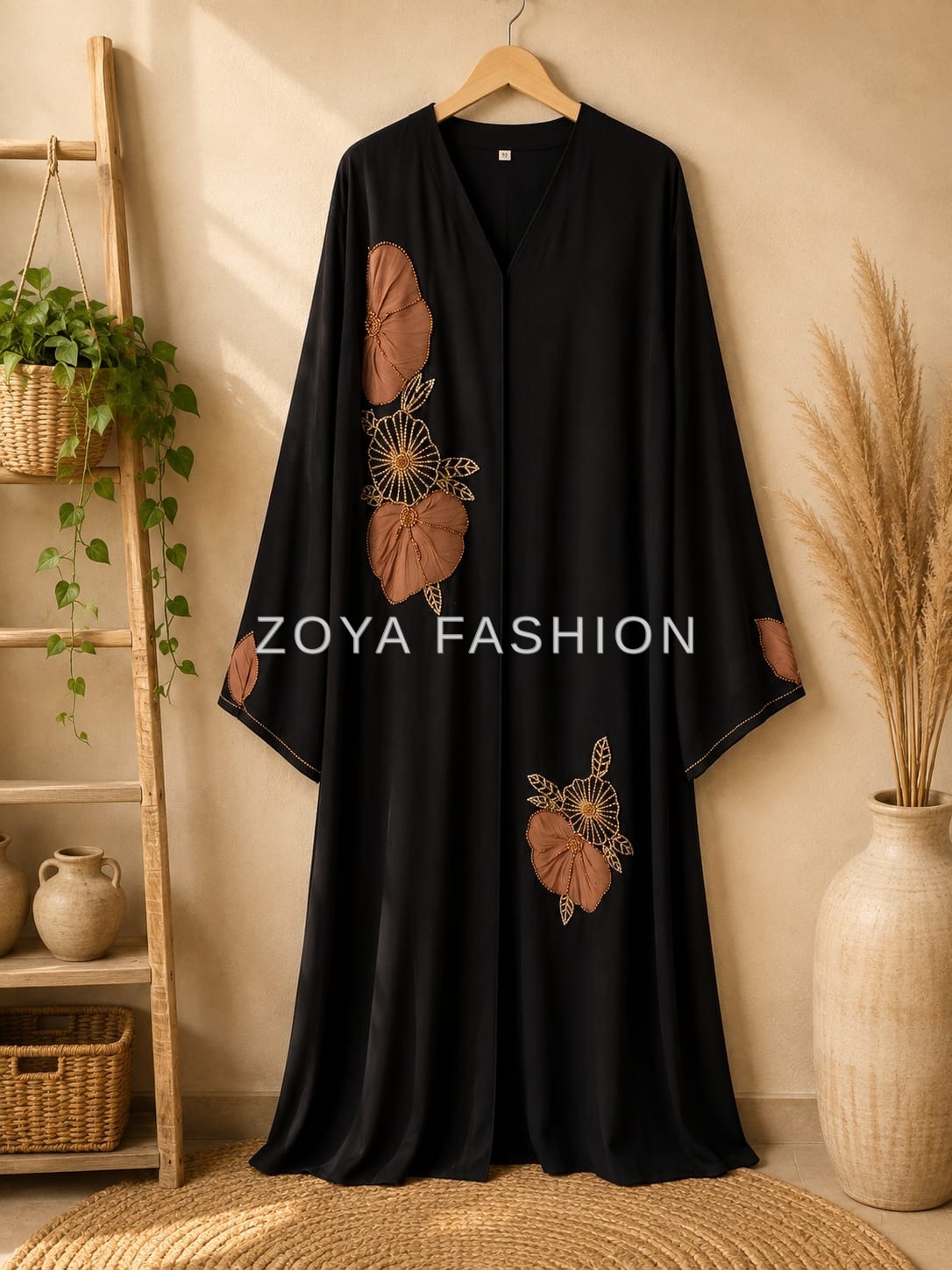 Black Nida Embroidered Abaya - Image 4