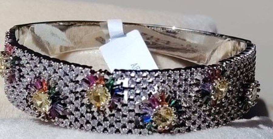 Multicolor Floral Crystal Cuff Bracelet - Image 4