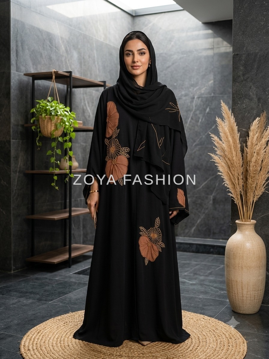 Black Nida Embroidered Abaya