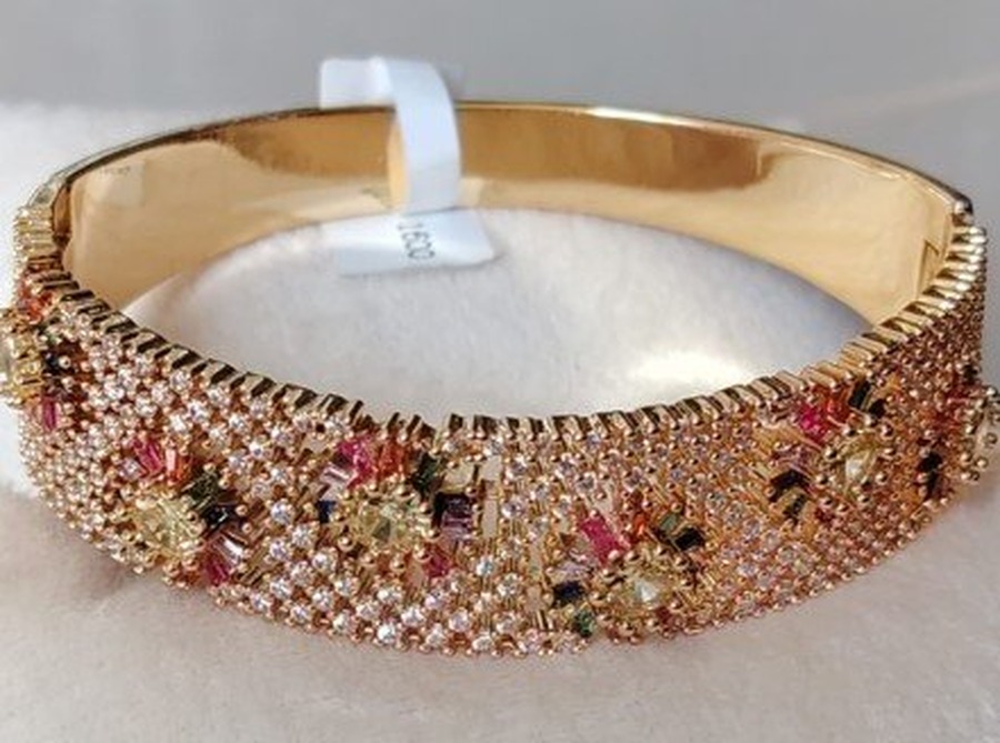 Multicolor Floral Crystal Cuff Bracelet - Image 5