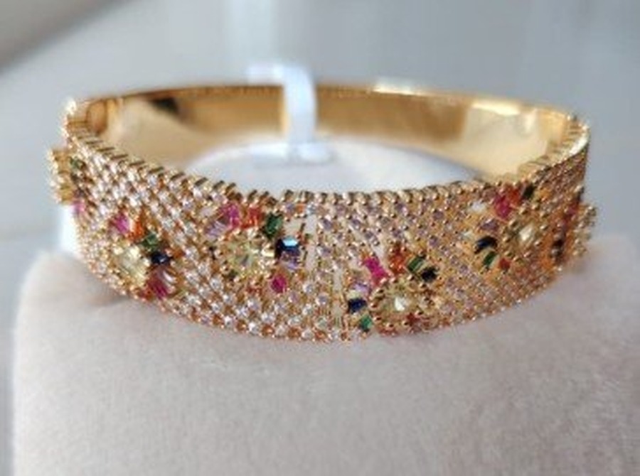 Multicolor Floral Crystal Cuff Bracelet - Image 6
