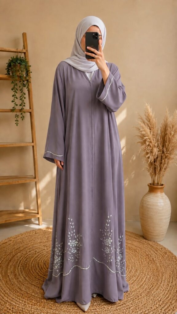Lavender Hand-Embroidered Abaya