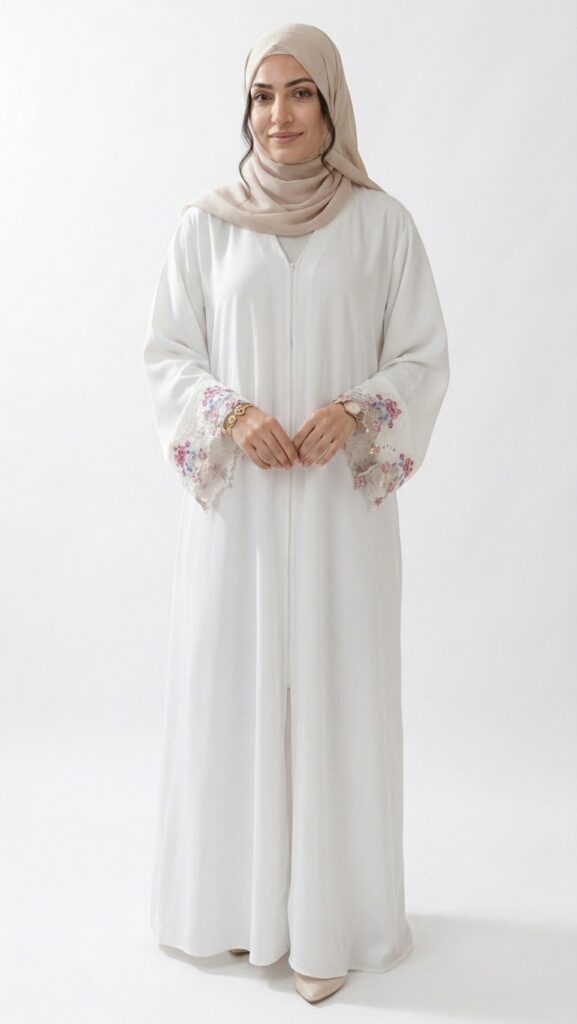 Floral Lace White Abaya