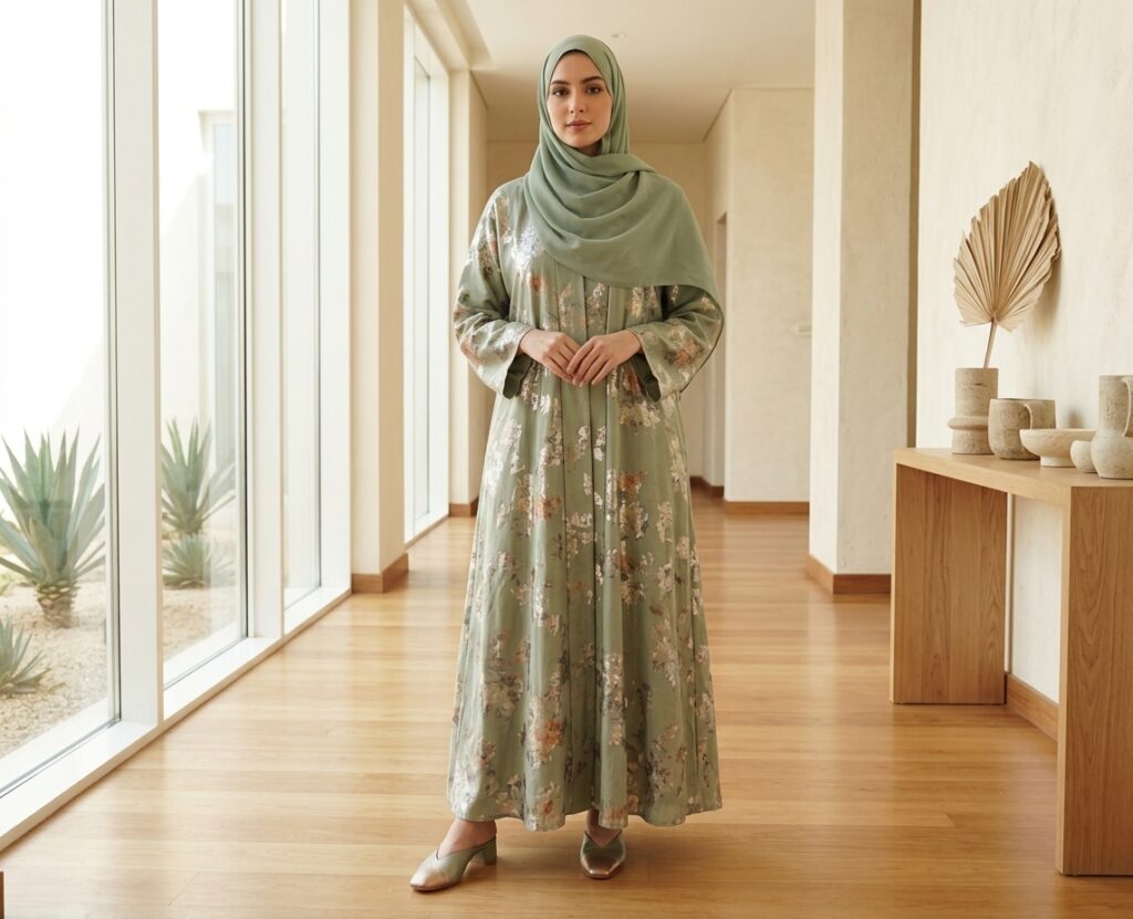 Metallic Floral Sage Abaya Set