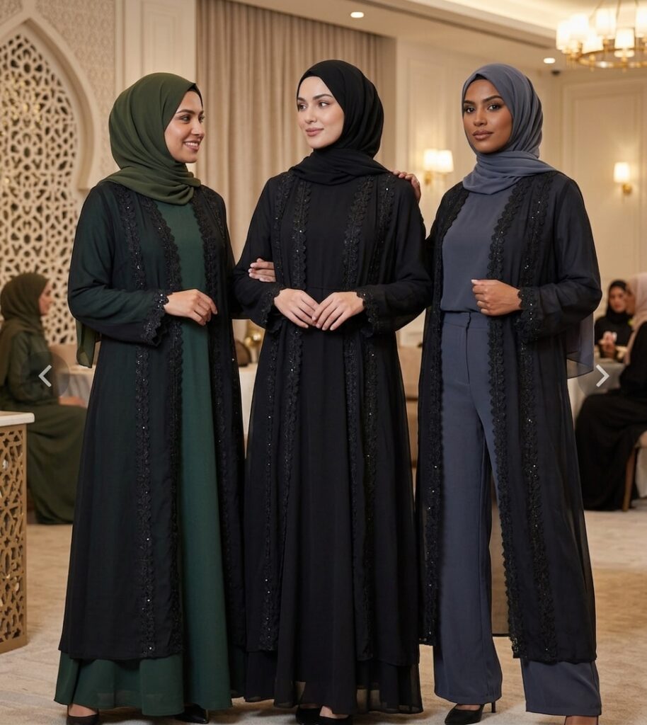 Lace-Trimmed Sheer Chiffon Abaya