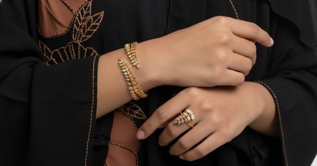 Crystal Leaf Branch Bracelet Set