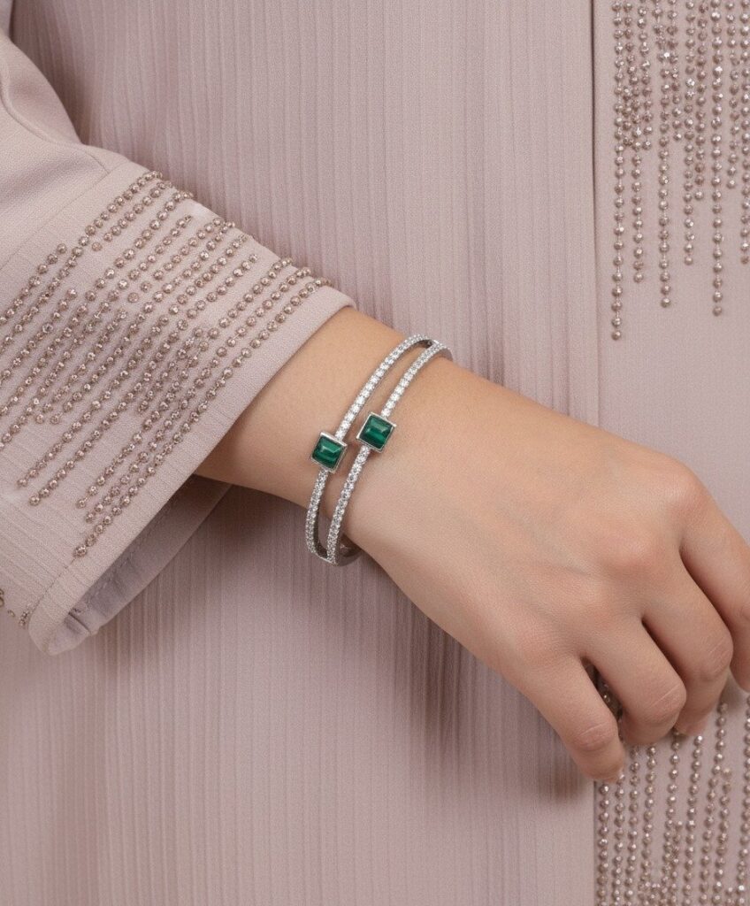 Geometric Malachite Open-Cuff Bracelet