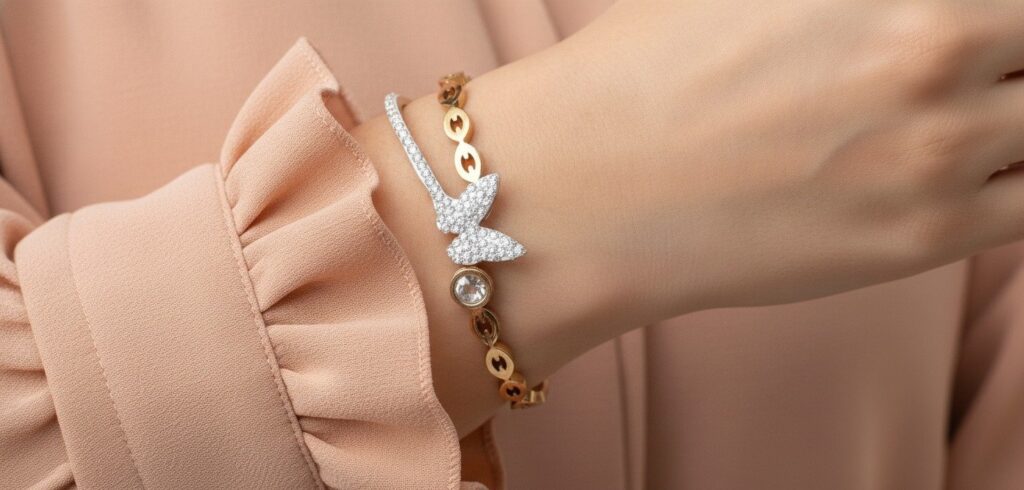 Sparkling Butterfly Chain-Link Bangle