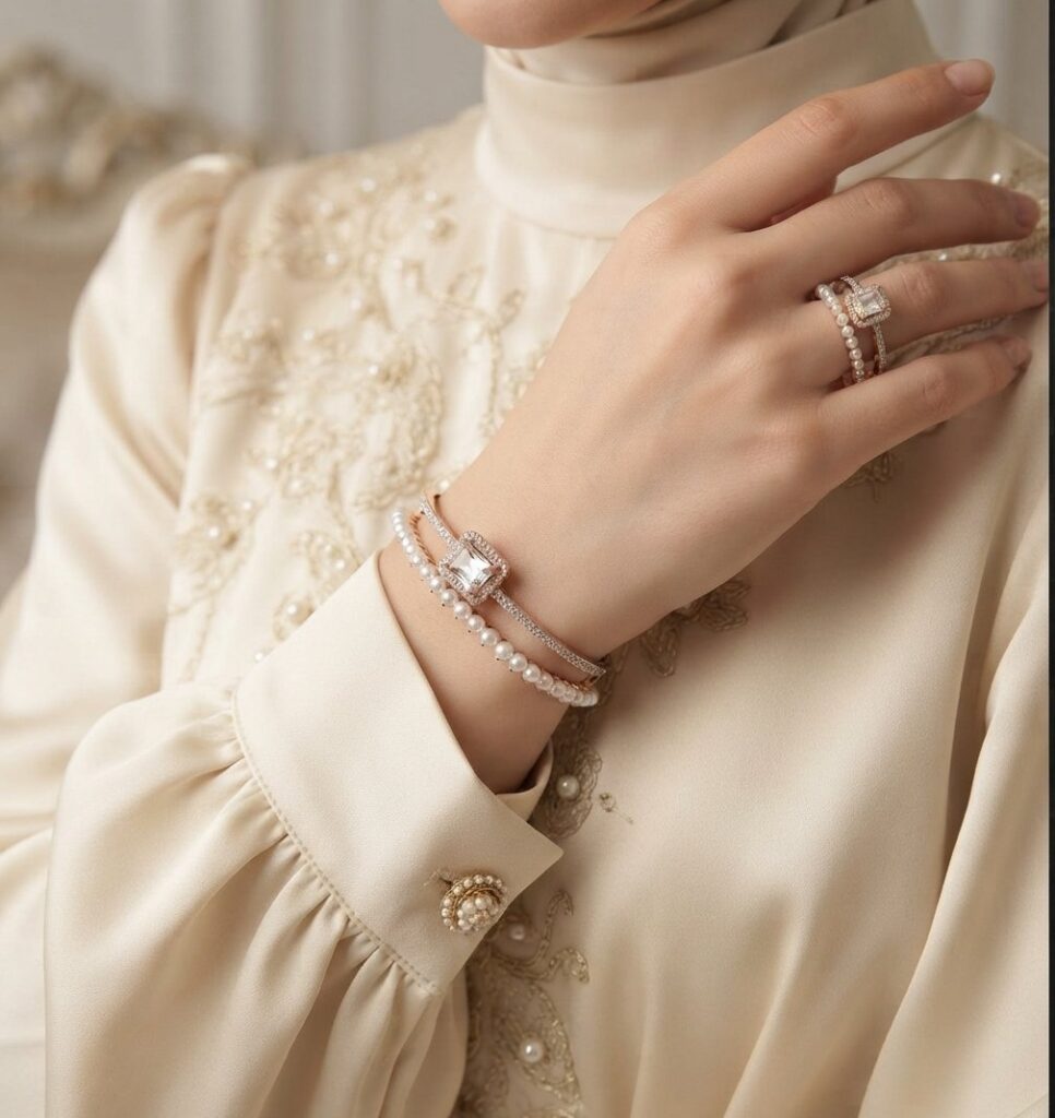 Pearl & Crystal Halo Dual-Band Bracelet Set