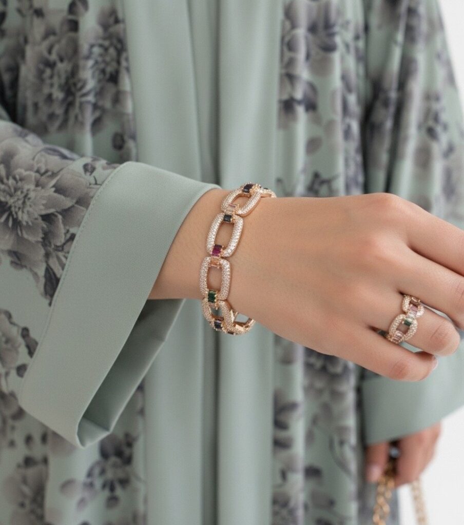 Multicolor Gem & Crystal Chain Link Bracelet Set