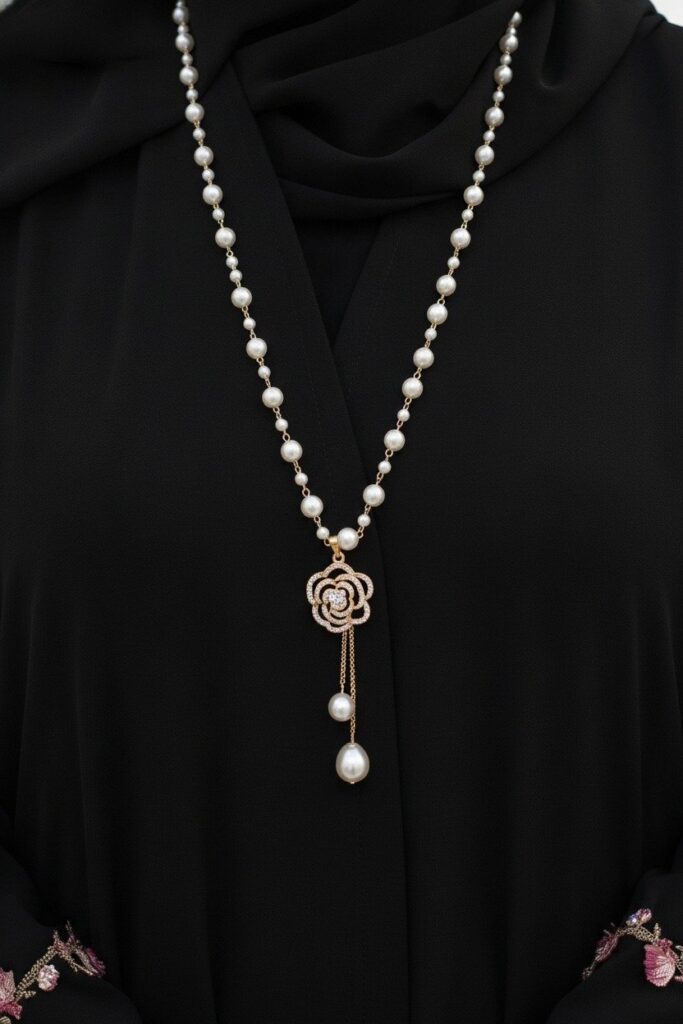 Crystal Rose Pearl Long Necklace