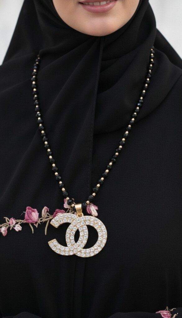 Crystal Interlocking Logo Long Necklace