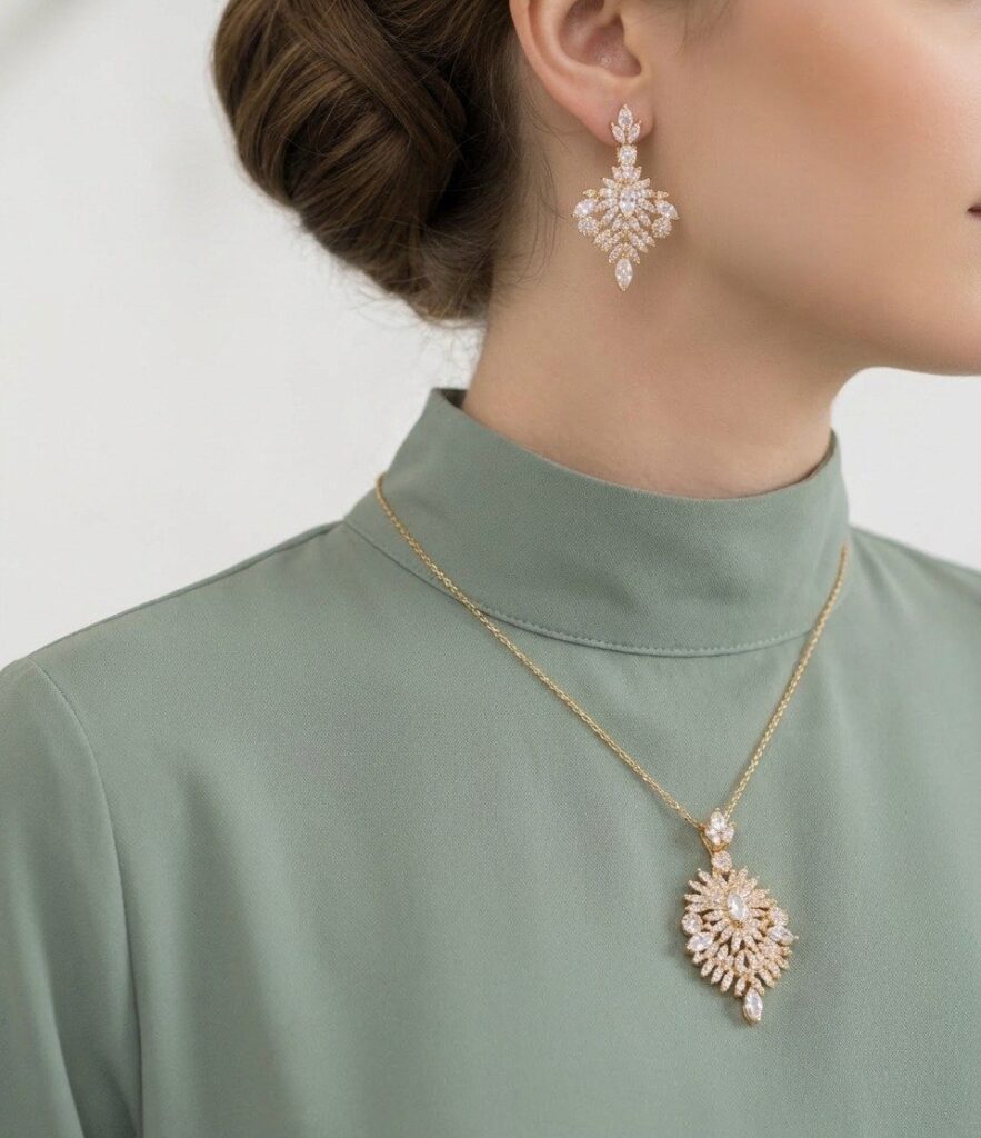 Radiant Crystal Pendant Copper Jewelry Set
