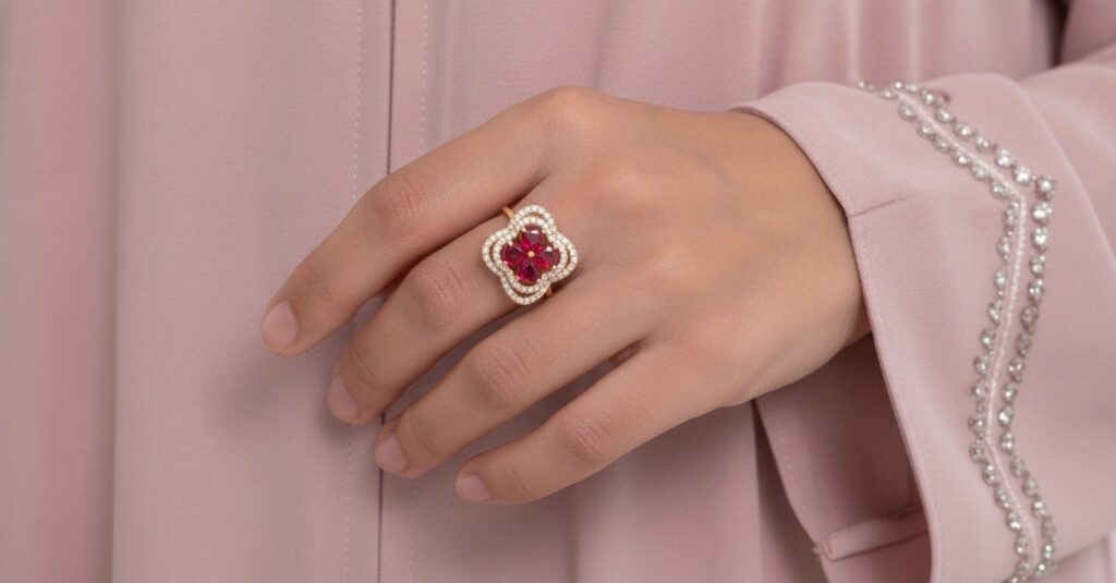 Elegant Ruby Floral Ring