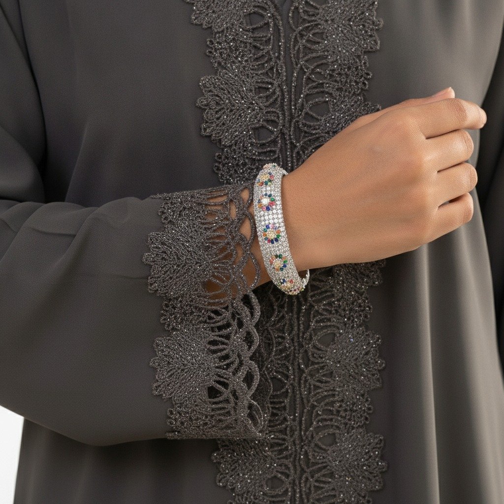 Multicolor Floral Crystal Cuff Bracelet