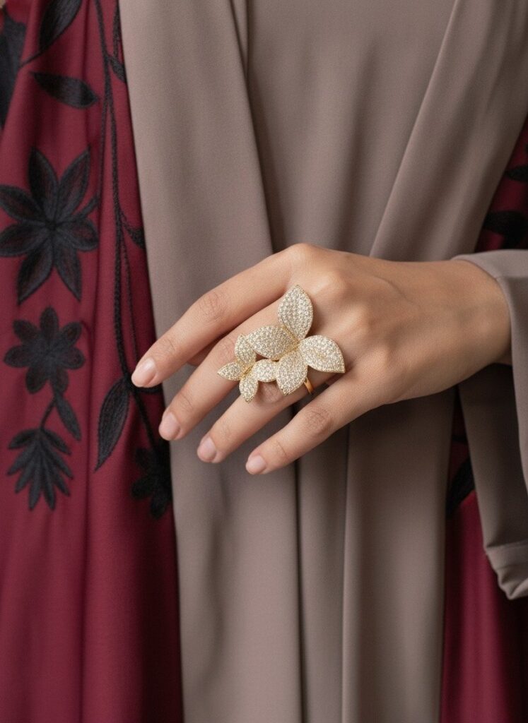 Golden Floral Harmony Statement Ring