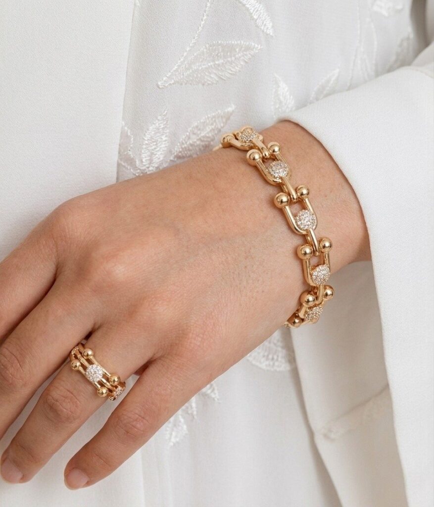 Crystal Gauge Link Bracelet & Ring Set