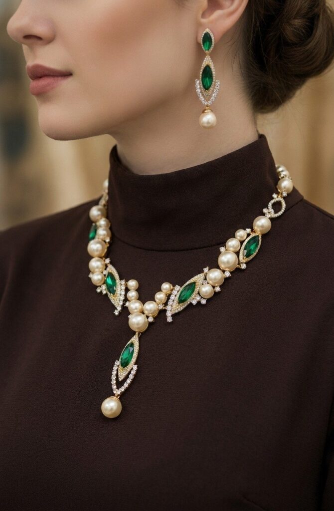 Emerald & Pearl Statement Set