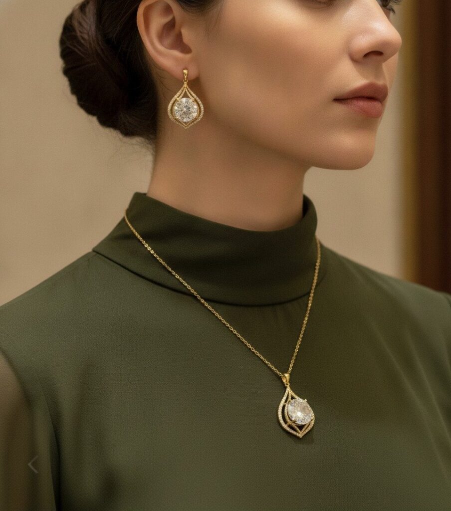Teardrop Solitaire Pendant Set