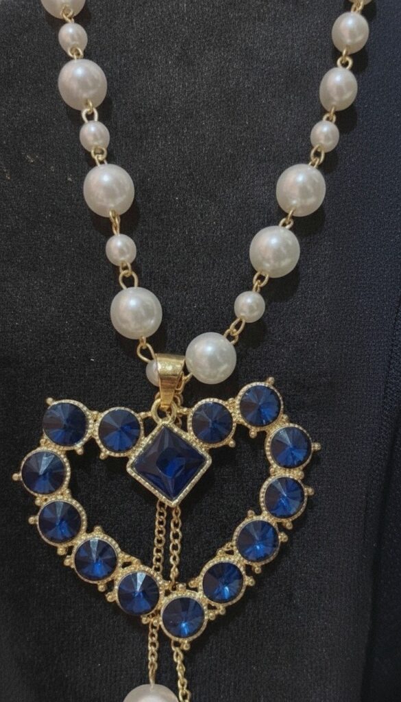 Royal Blue Heart Pearl Long Necklace