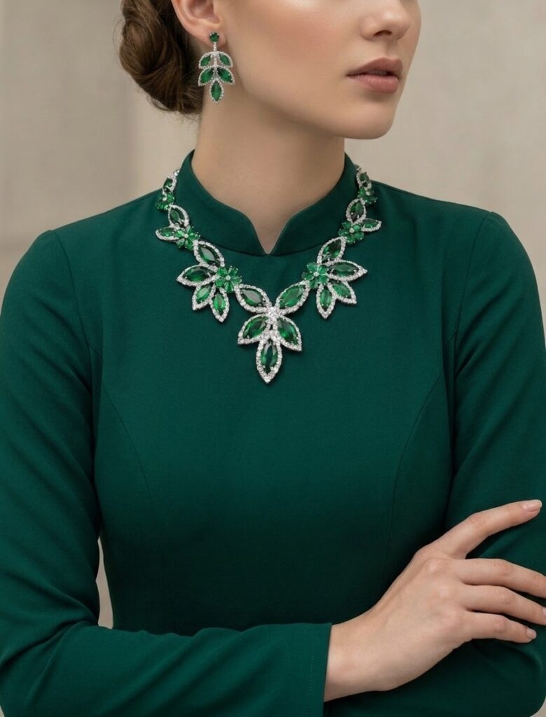 Emerald Leaf Motif Jewelry Set